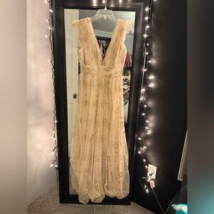 Soieblu Cream Backless Dress with Gold Details